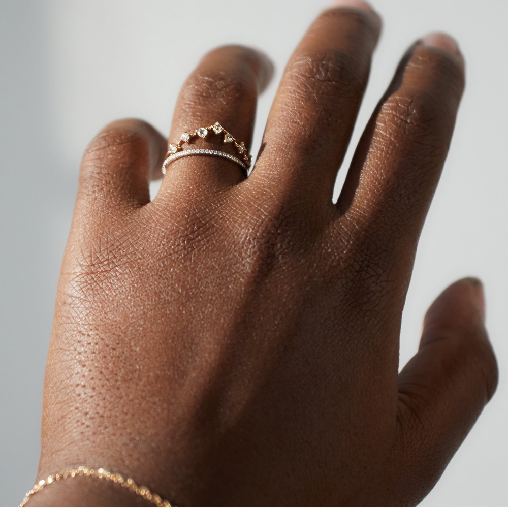 Catbird 14K Yellow Gold and Diamond Curved Snow Queen Ring.
